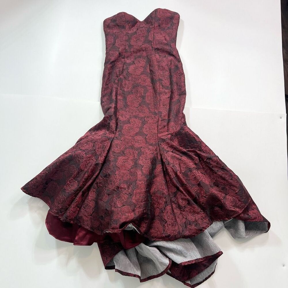 Faviana Burgundy Strapless Maxi Dress